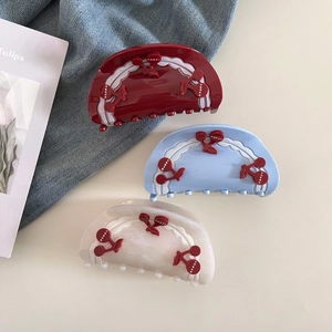 Sweet Cherry Acetate Hair Claw Clip With Wavy Edge Pattern Large Handmade Shark Clip Hair Accessories For Women Girls