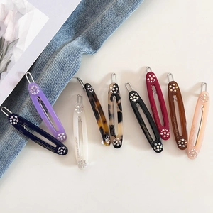 French style acetate oval hair clips with rhinestones in 8 colors on white background
