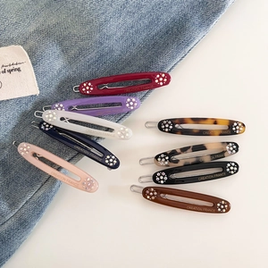 Set of 8 French acetate oval hair clips with sparkling rhinestones in various colors