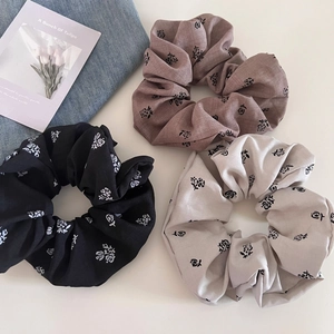 French Vintage Rose Print Large Scrunchie For Women Korean Style Floral Fabric Hair Tie Elastic Ponytail Holder Fashion Hair Accessories