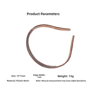 Detail view of brown jelly headband showing 15x13cm dimensions and anti-slip teeth
