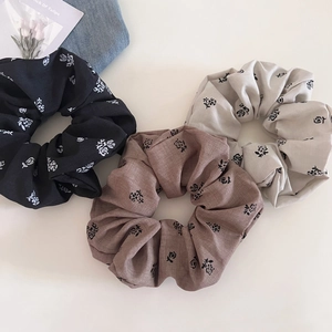 Three-piece vintage large floral scrunchies set with rose patterns for hair styling
