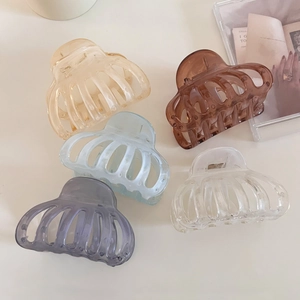 Set of 5 large hollow claw clips in amber, blue, and purple for thick hair styling