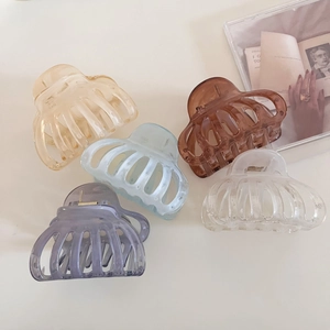 Set of five large acrylic hair claws in amber, blue, coffee, grey, and clear colors