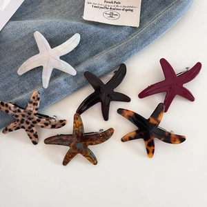 Vintage Acetate Starfish Hair Clip Retro Elegant Tortoiseshell Leopard Pattern Spring Hairgrip For Women Vacation Beach Accessories