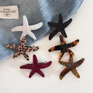 Acetate starfish hair clip set in six colors including leopard and marble textures