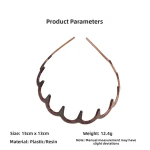 Detailed dimensions of wavy toothed headband showing 15cm size and 12.4g weight