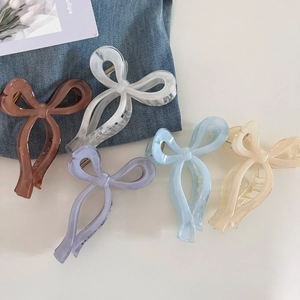 Sweet Acrylic Ribbon Bow Hair Claw Clip For Women Large Transparent Marble Texture Shark Clip Korean Style Hair Accessory