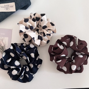 French Vintage Polka Dot Scrunchies Fabric Elastic Hair Bands Elegant Polka Dots Large Hair Ties For Women Daily Fashion Accessories