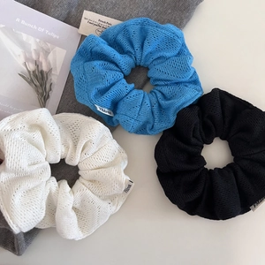 Chouchous en Tricot Ajouré pour Femmes Style Coréen Bleu Blanc Noir Élastiques à Cheveux Porte-Queue de Cheval Accessoires de Mode