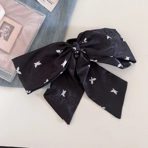 Korean Style Large Bow Hair Claw Clip Satin Jacquard Polka Dot Butterfly Ribbon Hair Accessories For Women Ponytail Clip