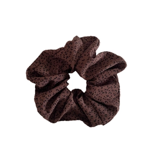 Brown leopard print oversized scrunchie with matte suede texture for Y2K style hair styling