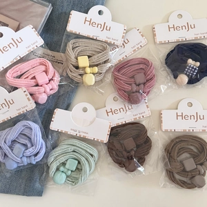 Sweet Korean Style High Elasticity Hair Ties With Resin Charms Bow Geometric Pattern Scrunchies Durable Ponytail Holder For Women Girls