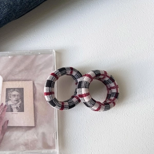 Elastic colorful checkered seamless hair bands with soft knit fabric for ponytails