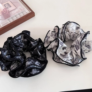 Women Ink Wash Tie-Dye Chiffon Scrunchie Oversized Hair Tie Four Layer Locking Edge Elegant Hair Accessory Daily Decor