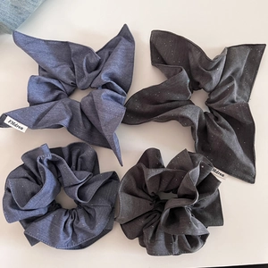 Chouchou Élégant en Tissu Pailleté Style Coréen Pour Femmes Texture Denim Élastique Cheveux Avec Nœud Accessoires Cheveux