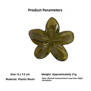 Detailed parameter view of 8x7.5cm amber green flower hair claw clip in resin