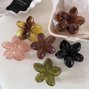 French Vintage Flower Hair Claw For Women Elegant Resin Hair Clip Floral Shark Clip Sweet Hair Accessories For Daily Use