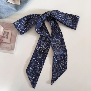 Fascia per capelli blu scuro con motivo paisley e foulard sottile vintage donna