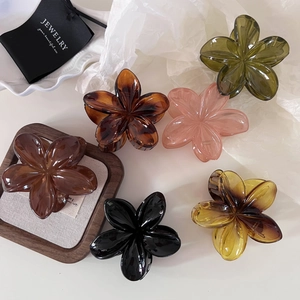 Set of six french style acrylic floral claw clips in amber, brown and olive green colors