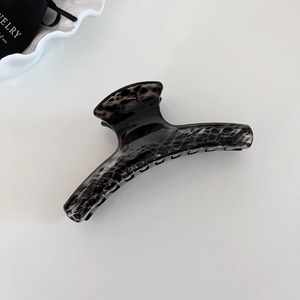 Elegant large crackle leopard print shark hair clip for women with glossy finish