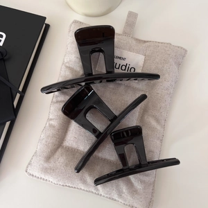Pince à Cheveux Noire Brillante Minimaliste Française pour Femmes Élégante Pince Crabe en Résine Tailles Grande Moyenne Petite