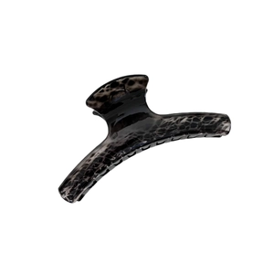 Elegant large black resin shark hair claw clip with grey cracked pattern and glossy finish
