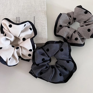 Elegant Polka Dot Fabric Large Scrunchie For Women Retro High Elasticity Hair Tie With Contrast Binding Elegant Ponytail Holder Hair Accessories