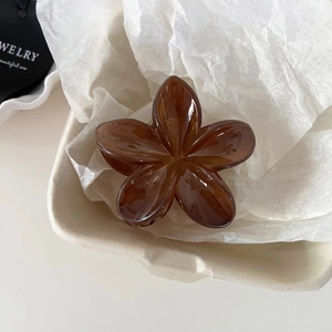 Amber floral hair claw clip with glossy finish in sustainable cardboard box packaging