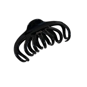 Large black glossy octopus claw clip for thick hair featuring Barrette La France engraving