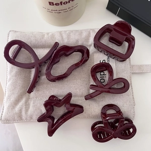 Eleganti Mollette per Capelli in Resina Borgogna Grandi Clip a Squalo Minimaliste Geometriche Accessori per Capelli Donna