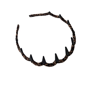 Haarreif mit Leopardenmuster und schwarzen Stacheln, Punk-Haarschmuck für Damen