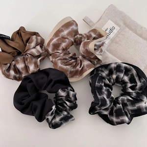 Korean Style Fabric Plaid Scrunchies Vintage Contrast Edge Hair Ties For Women High Elasticity Hair Accessories For Daily Commute
