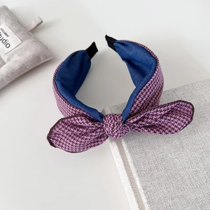 Vintage purple houndstooth bow headband with stylish wide-brim weave and soft inner lining