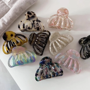 Vintage French Acetate Hollow Out Fan Shaped Shell Hair Claw Clip For Women Fashion Marble Leopard Print Hair Accessories
