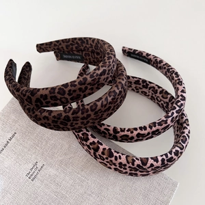 Vintage Leopard Print Velvet Padded Sponge Headband For Women Handmade Bowknot Hair Hoop Fashion Hair Accessories