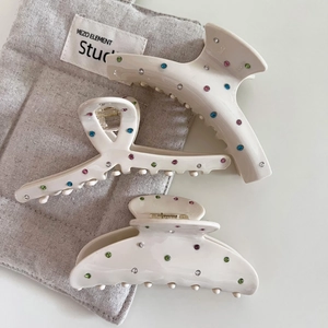 French Style Acetate Polka Dot Rhinestone Hair Claw Clip Large Cream Color Shark Clip For Women Elegant Hair Accessories