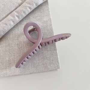 Close-up of matte Morandi pink hair claw clip with golden Barrette La France lettering
