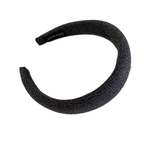 Padded wool blend headband with wide sponge design and handmade label in dark grey