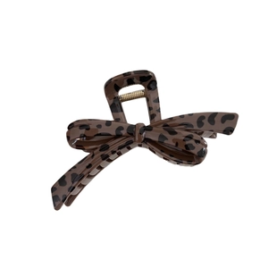 Retro leopard print hair claw clip with bow shape design and high elastic golden spring