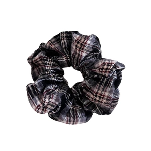 Classic British style plaid scrunchie with red stripes for women's autumn hair accessories