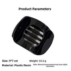 Detailed size view of a black 9x7cm square resin hair claw clip for daily use