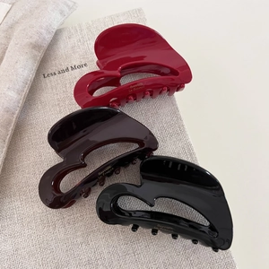 French Style Acetate Heart Hair Claw Clip Vintage Hollow Design High Gloss Hair Clamp For Women Hair Accessories