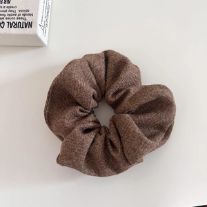 Elegant deep brown scrunchie in twill fabric for ponytail hairstyles and buns