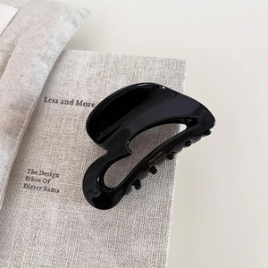 French style minimalist black acetate heart hair claw with gold engraved lettering