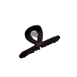 Chocolate brown acetate hair claw clip with golden Barrette La France text logo