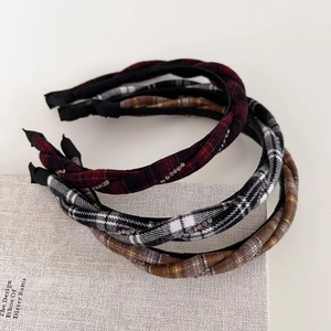 Three-piece set of plaid braided headbands with sparkling rhinestones for women