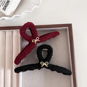 Elegante Pinza per Capelli a Fiocco in Lana Con Farfalla in Metallo Oro Retrò Autunno Inverno Grande Fermaglio Gioielli per Capelli