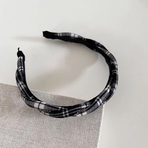 Plaid twist headband with rhinestones in Korean style for women and girls