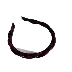 Classic red and black plaid braided headband with sparkling rhinestone accents for women
